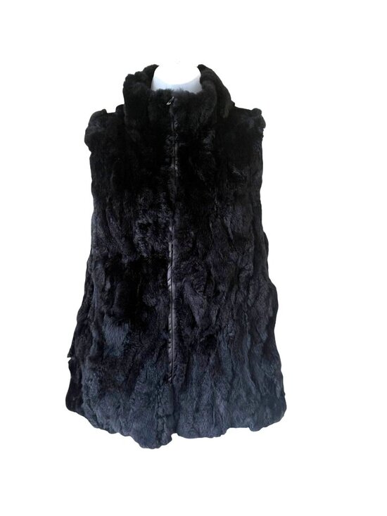 Dana Stein Jackets & Blazers - Dana Stein Reversible Rex Rabbit Fur Vest Women XS Black Full Zip Longline